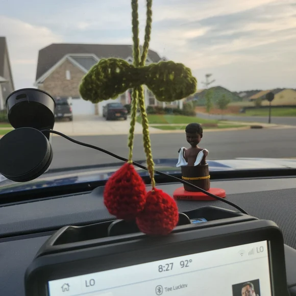 Handcrafted 🍒 Crochet Red Cherry Car Mirror Ornament - Picture 2 of 4